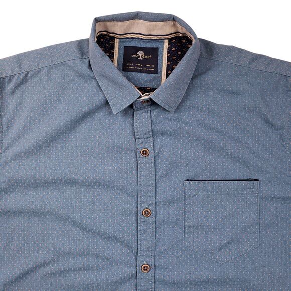 Craft Flow Shirt Mens Medium Blue Geometric Short Sleeve Button Up Contrast Trim - Picture 1 of 9